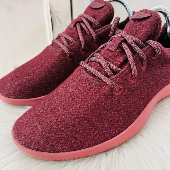 All Birds Burgundy Red Merino Wool Super Soft Lace up Sneakers - Mens Size 9 - Picture 2 of 8